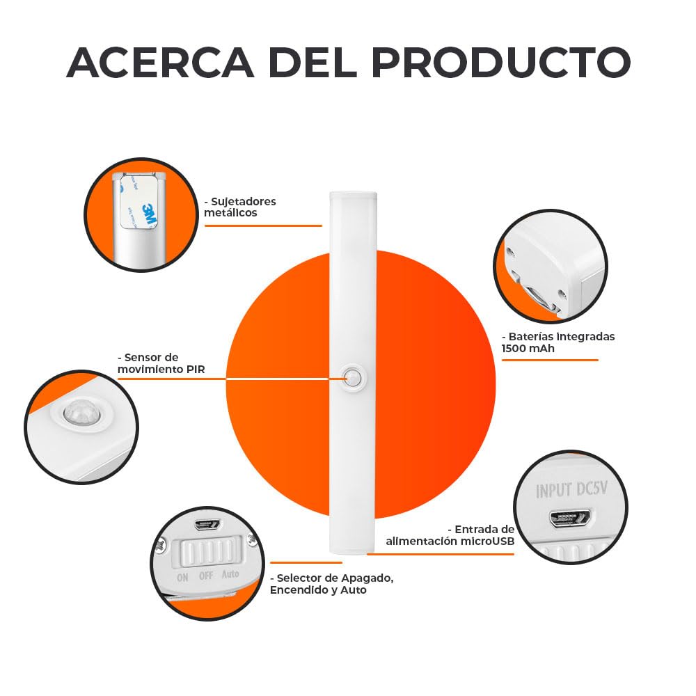 Tecnolite - Paquete de 2 Lámparas Regleta Magnética Recargable 28 cm LED 4 W, Luz de Día, Sensor de Movimiento, Luz Armario, Escalera, Closet, Cocina, Lámparas Portátiles