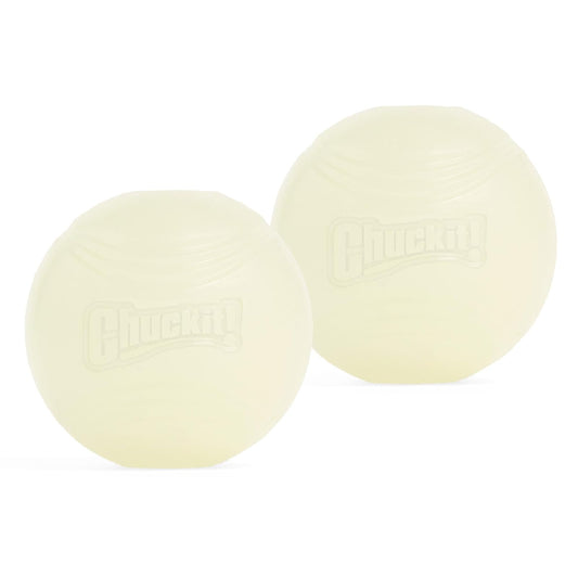CHUCKIT Max Glow Balls for Pets (2 Pack), Medium, White
