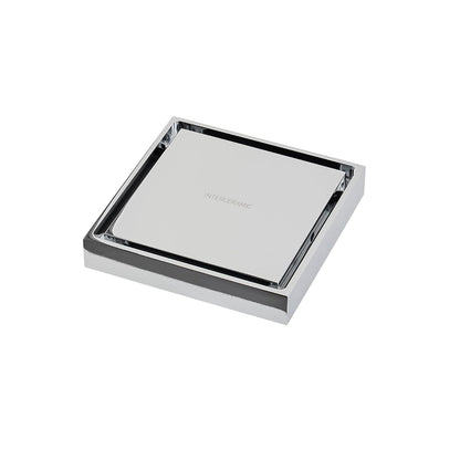Interceramic Coladera Universal Cuadrada para Regadera 10 x10 cm, con Válvula Anti-Olores y Cubierta Decorativa hecha de Latón para Máxima Durabilidad y Resistencia a Corrosión, Color Cromo Pulido - Cromo Pulido