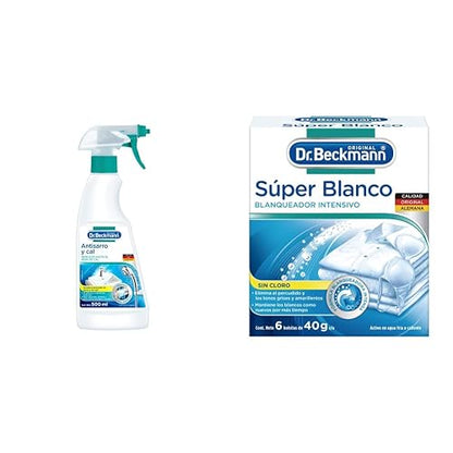 Dr. Beckmann, Antisarro y Cal, para Baño y Cocina, Aroma Cítrico, 500 ml +, Blanqueador Intensivo, Súper Blanco, 1 caja con 6 bolsas de 40 g c/u