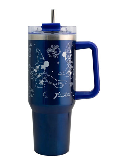 Funkids - Termo alto doble pared Mickey Mouse FANTASIA con tapa hermetica, asa y popote 1.2L.