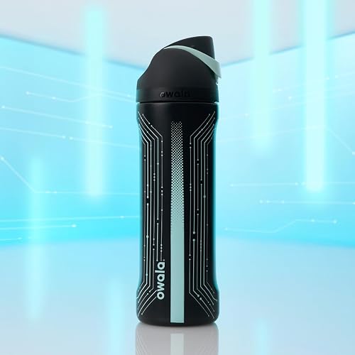Owala TRON FreeSip - Botella de agua aislada de acero inoxidable con popote para deportes y viajes, botella de agua deportiva sin BPA, 24 onzas, color negro