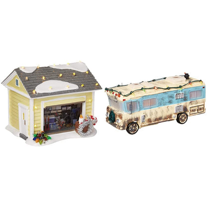 Department 56 Departamento 56 National Lampoon día Festivo de Navidad del Primo Eddie RV 4056686 Snow Village Christmas Vacation The Griswold Holiday Garage Iluminado Edificio, Multicolor