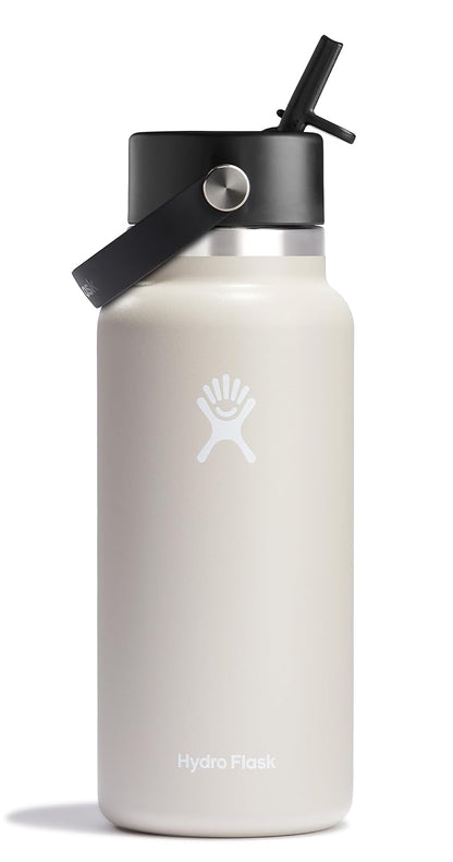 Hydro Flask Botella con Tapa de Popote Flexible, Acero Inoxidable Aislado - Avena - 32 onzas
