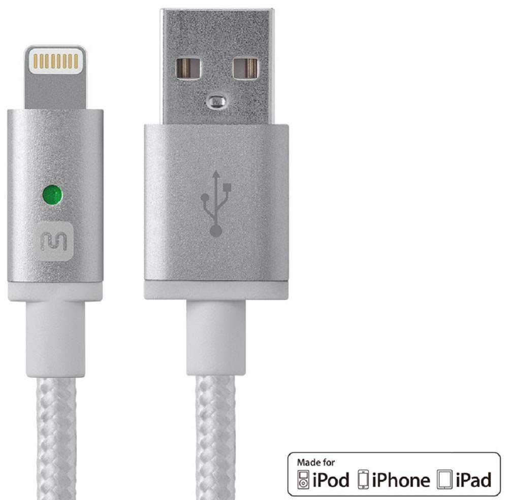 Monoprice 112868 Luxe Series Apple MFi Certified Lightning to USB Charge and Sync Cable, 3 Feet, White