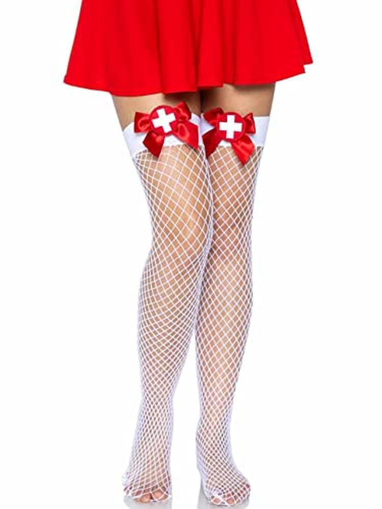 Leg Avenue - Pantalones altos para enfermeras de rejilla para mujer