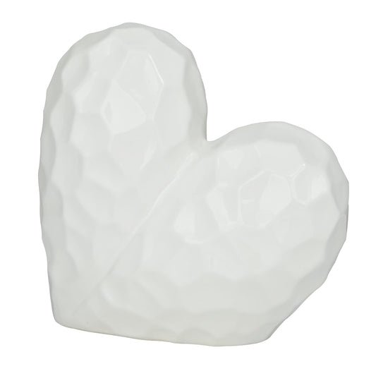 Deco 79 - Estatua Decorativa de Porcelana con Forma de corazón de cerámica en ángulo, Inspirada en Origami, Estatua Decorativa para decoración del hogar, 30,5 x 15,2 x 28,9 cm, Color Blanco