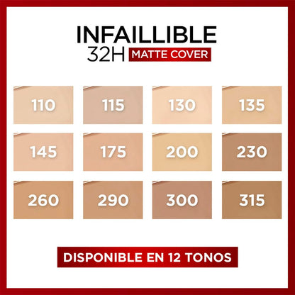 L'Oreal Paris, Base De Maquillaje De Alta Cobertura Mate Y Larga Duración, Infallible 32H Matte Cover, Tono 115 Beige Doré, 30Ml