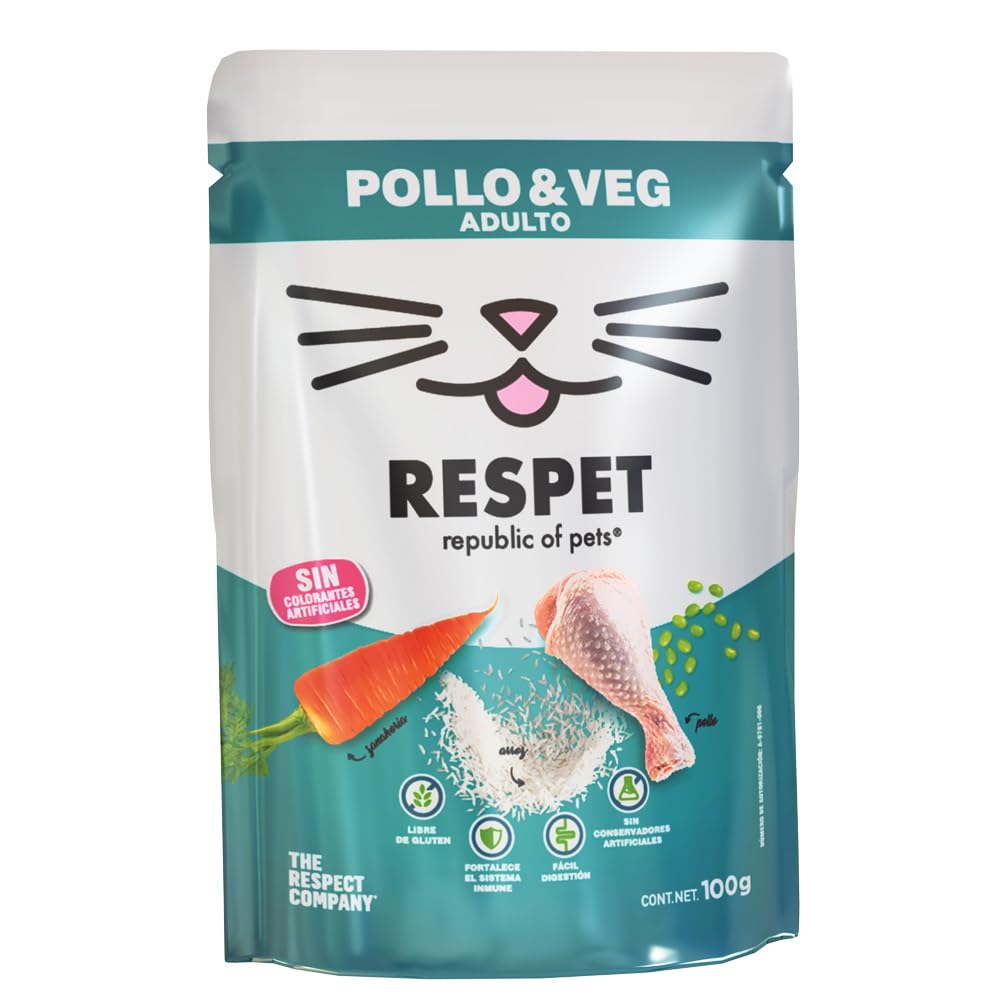 RESPET Alimento Húmedo para Gatos Pollo y Vegetales Sin Gluten 21 Sobres 100g