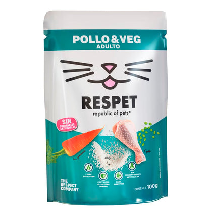RESPET Alimento Húmedo para Gatos Pollo y Vegetales Sin Gluten 21 Sobres 100g