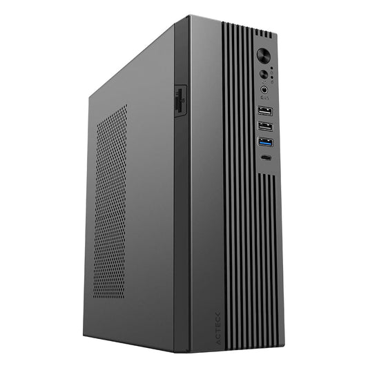 AC-943086 Gabinete Mini Torre Slim Onex GS450/Max MB Micro ATX/Fuente Flex 400 W/8 L/2x USB 2.0 + 1 USB 3.0 + 1x USB Tipo C 3.0 + 1 Mic + 1x Audio/Lector de tarjetas SD/Full Metalico/Elite Negro