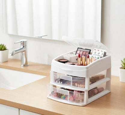 Italhome Cajonera De Plástico, Mini Organizador De Escritorio Multiusos con 2 Cajones Transparentes Sesia