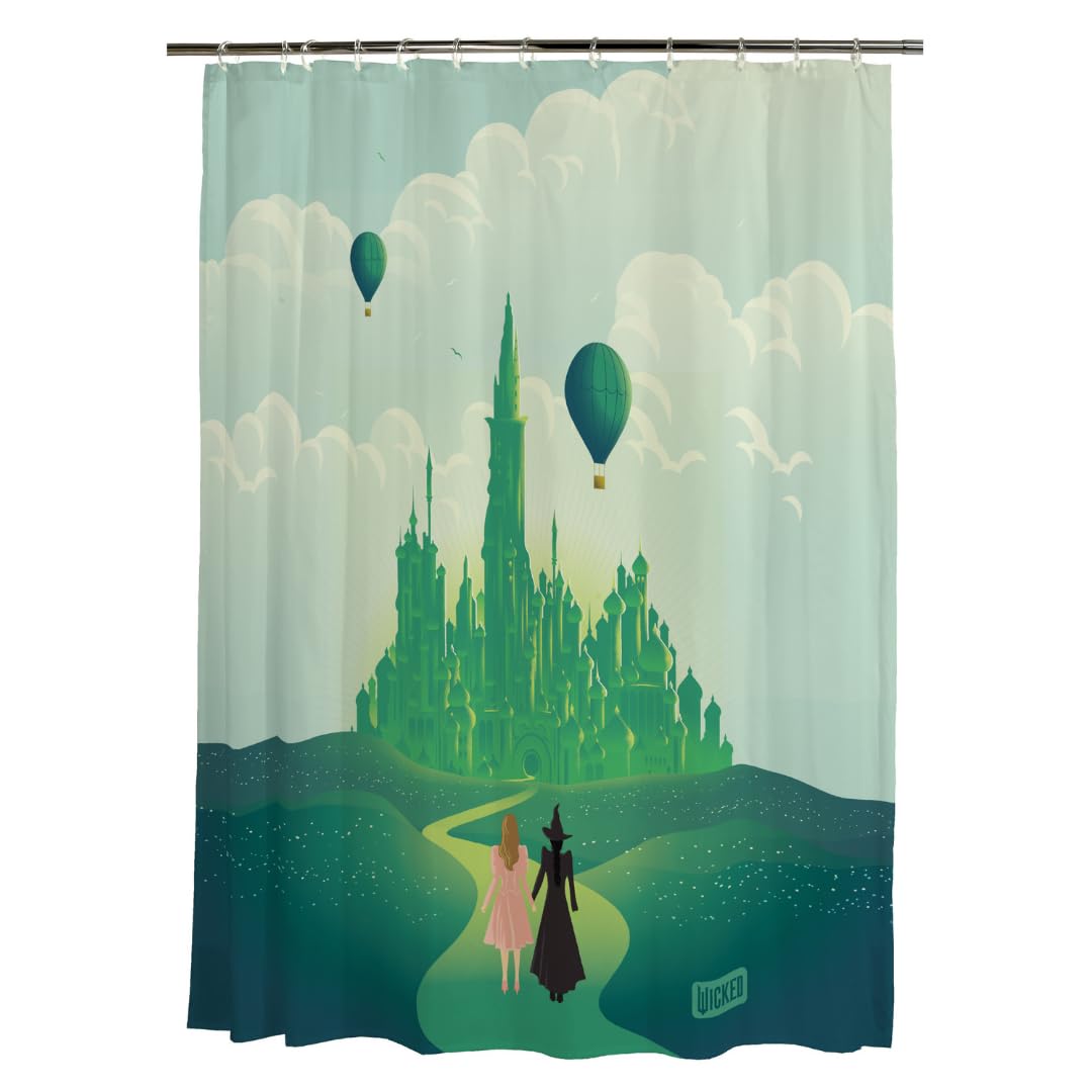 Franco Collectibles Wicked Elphaba & Glinda - Juego de 13 Piezas de Cortina de Ducha y Anillo de Microfibra, 70 x 72 Pulgadas (Producto con Licencia Oficial) - 182.9An x 177.8Al cm (1 Paneles) - Wicked