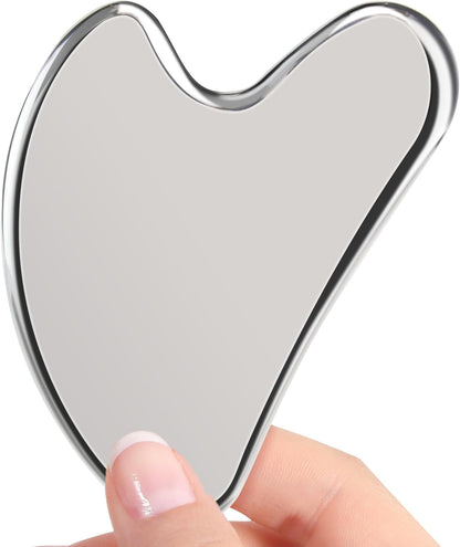 SWEETDREAM Gua Sha, Herramientas faciales, Guasha de acero inoxidable para terapia de acupuntura facial y corporal, spa, tratamiento de punto de activación, herramienta de masaje de raspado, Plateado