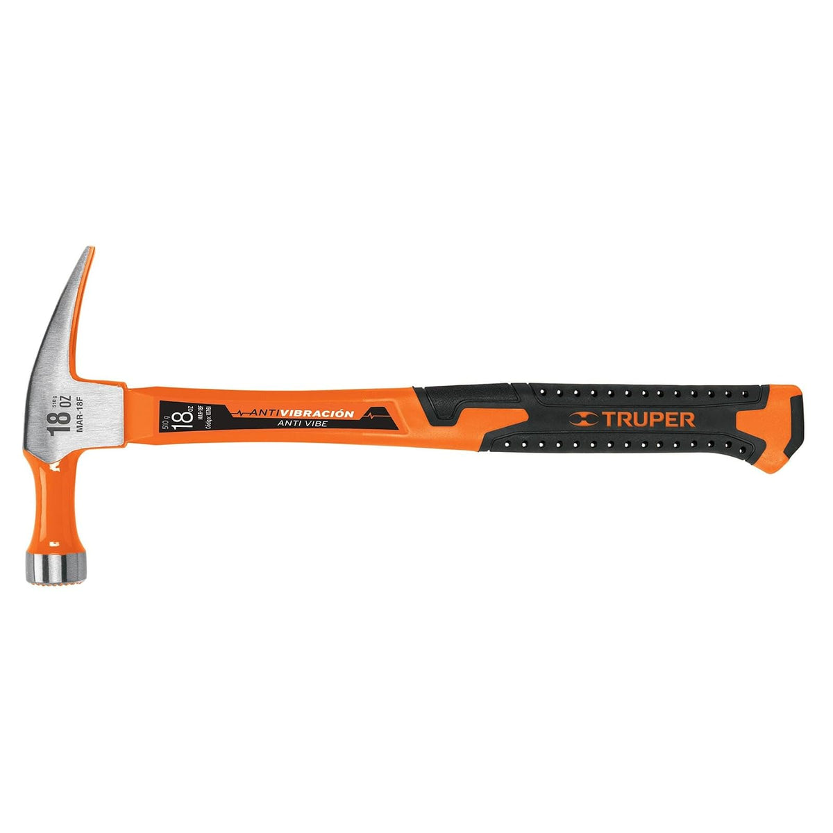 Truper Martillo de Uña Recta, Mango de Fibra de Vidrio - 18 oz