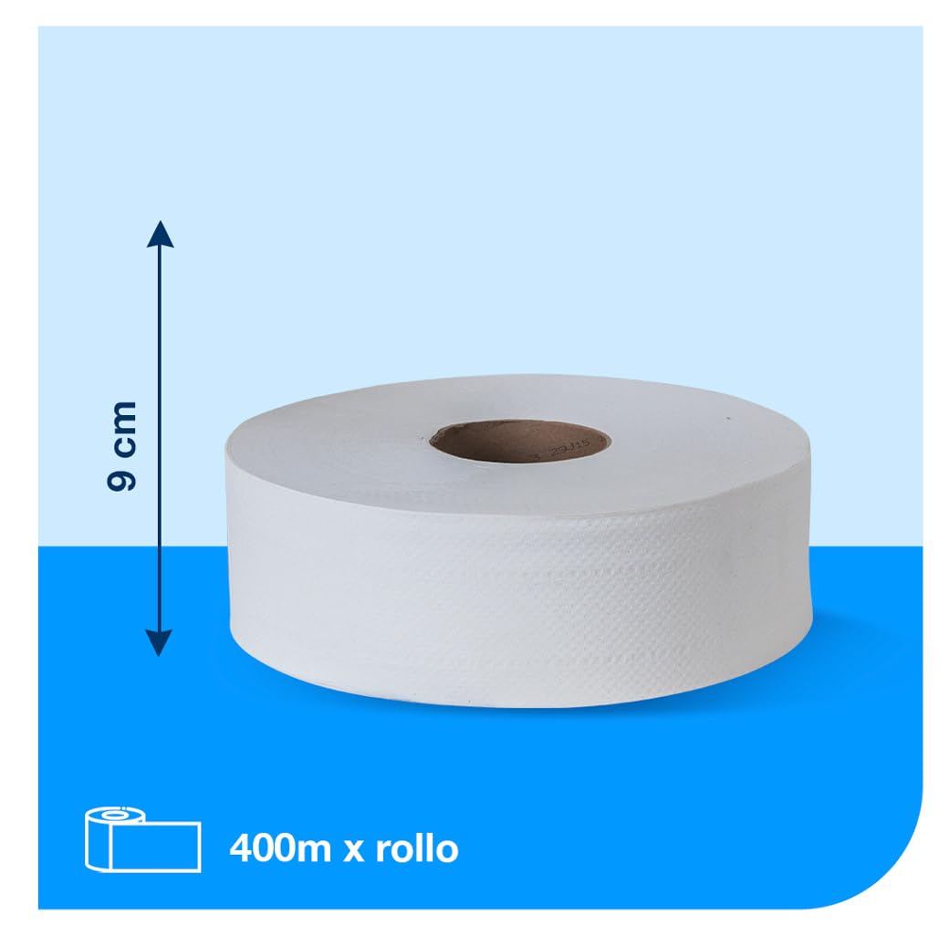 Tork Papel Higiénico en Bobina 12 Rollos x 200 m – Papel para Baño Dispensación Continua 2 Capas Hoja Doble, 9 cm, para Baños de Alto Tráfico Institucional – Color Blanco