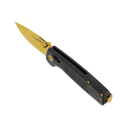 SOG Terminus XR LTE - Cuchillos plegables ligeros de transporte diario con clip de bolsillo | Cryo CPM S35VN acero | Mecanismo de bloqueo XR - Carbono - Oro