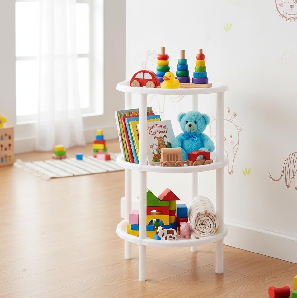 Italhome Estante De Plástico Redondo con 3 Repisas, Organizador Multiusos para Interior Ideal para Almacenamiento Ring