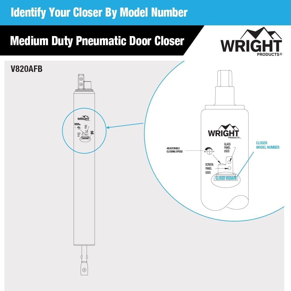 Wright Products - Cierrapuertas neumáticas para tormentas, ajustable, cierre suave con arandela de sujeción abierta (transición, bronce)