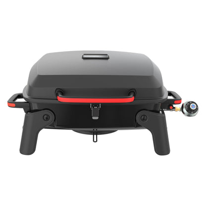 Megamaster 820-0065C 1 quemador portátil de gas para camping, cocina al aire última intervensión, cocina al aire última intervensión, patio, jardín, barbacoa con dos patas plegables, rojo + negro
