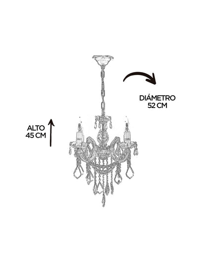 Candil Colgante Gamalux María Theresa 4 Luces Cristal Alta Calidad Plata Modelo RG5006-4L CH Lámpara moderna con acabado cromado y cristal cortado para estilo exclusivo