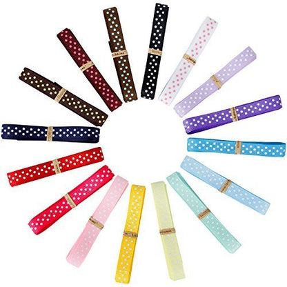 LaRibbons Cinta de Grogrén de Lunares, 3/8 Pulgadas, 16 Colores