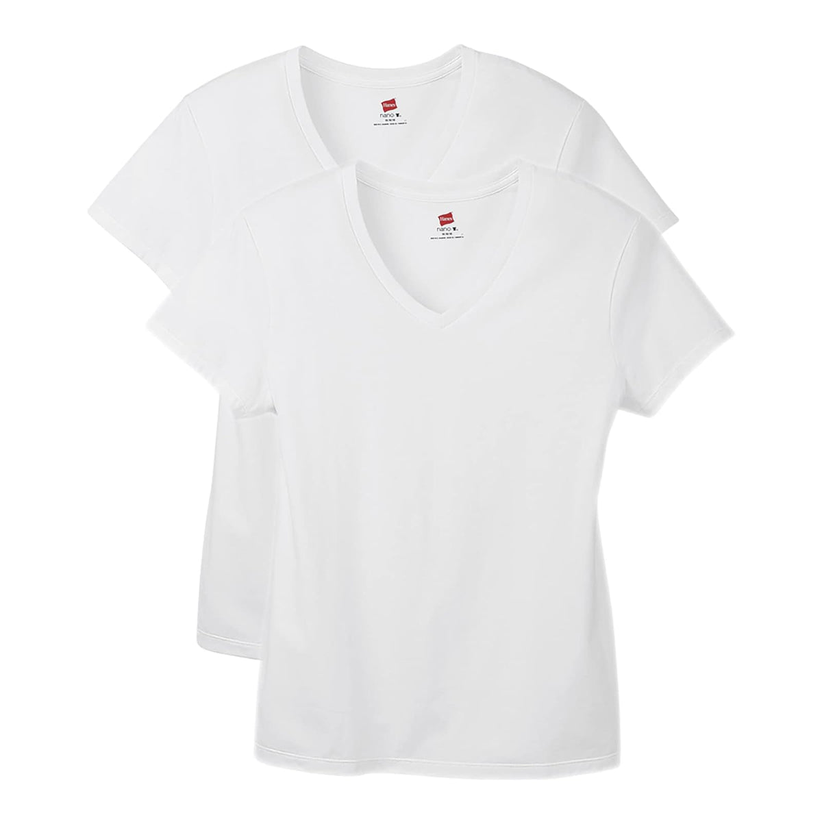 Hanes Playera Cuello en V para Mujer, 100% Algodón - Blanco - 2 paquetes - XXL