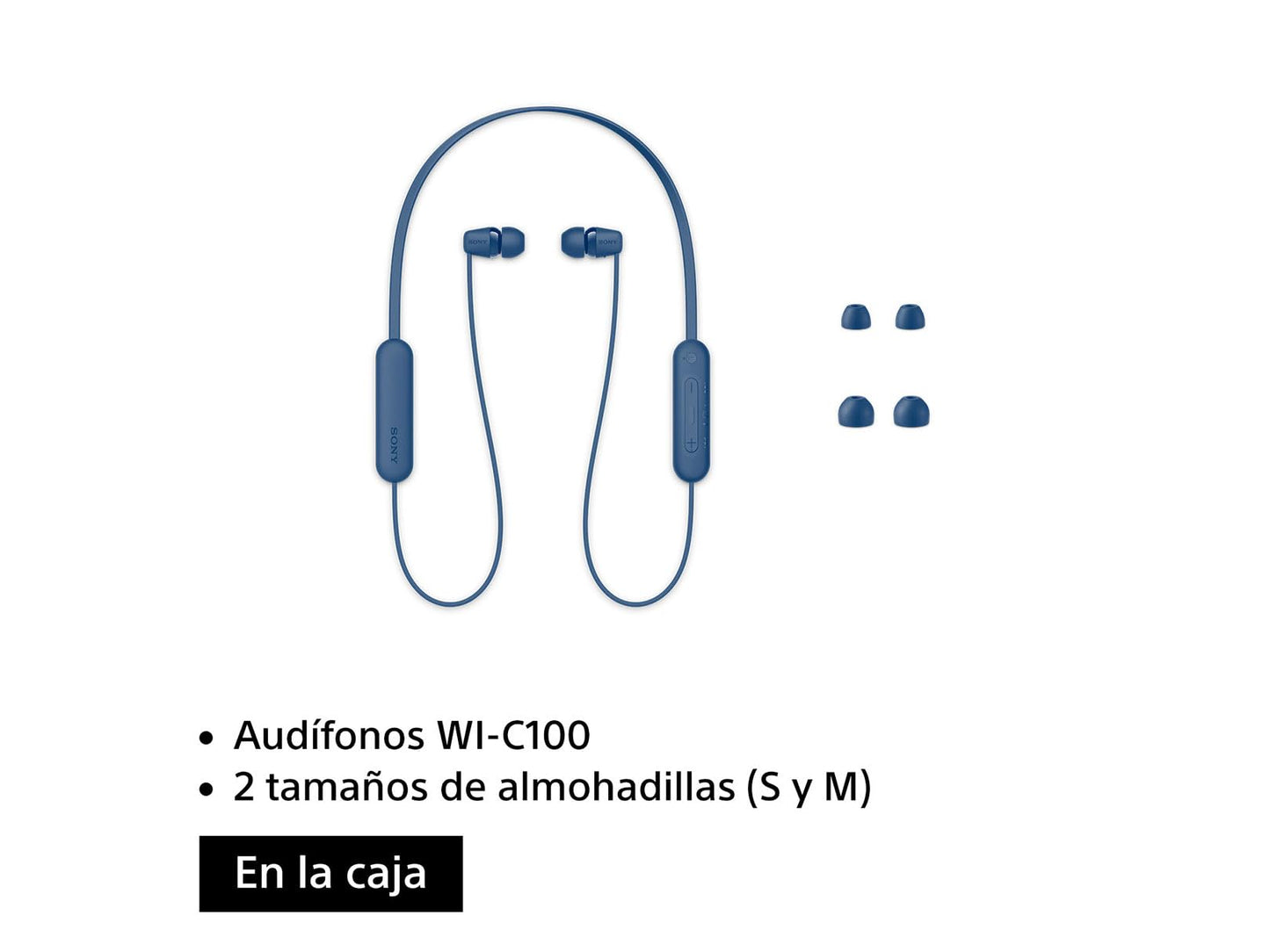 Sony WI-C100 - Audífonos inalámbricos intraauriculares con Banda para el Cuello y micrófono para Llamadas con Manos Libres, Azul, WIC100/L (Versión Nacional)