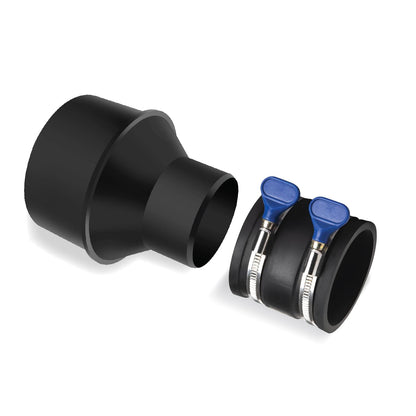 POWERTEC 70402 Reductor de Cono ABS 4 a 2-1/2 Pulgadas con Puño Flexible y Abrazaderas - Reductor de 4 a 2-1 - 2 pulgadas + puño
