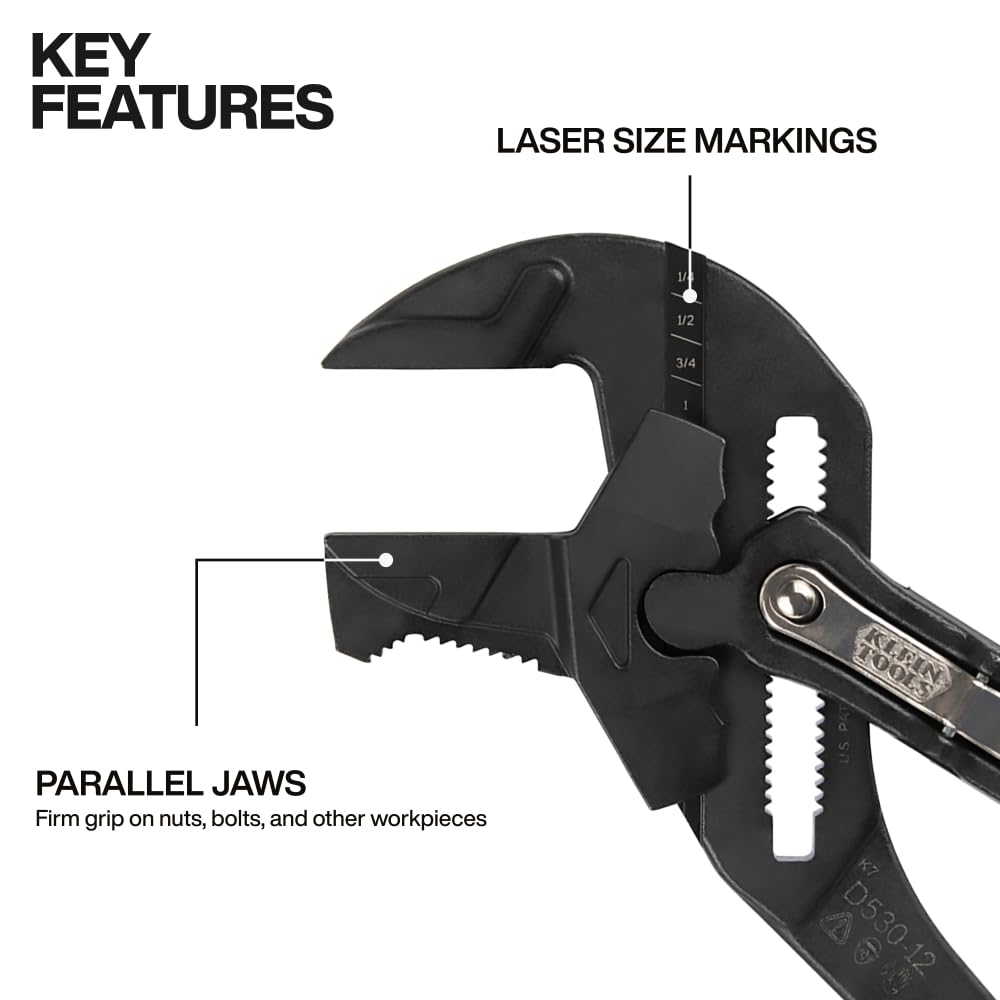 Klein Tools D53003KIT - Juego de llaves de alicates, 3 piezas, alicates de alto apalancamiento, ajustables, mandíbula reversible, dientes suaves y moleteados, 7 pulgadas, 10 pulgadas y 12 pulgadas