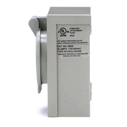 Reliance Controls Generators Up to 7,500 Running Watts PB30 30-Amp NEMA 3R Power Inlet Box, Gray