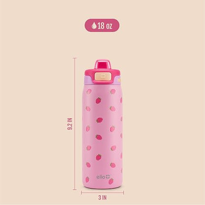 Ello Kids Pop & Fill - Botella de agua de acero inoxidable de 18 onzas con tecnología de llenado rápido, aislamiento al aspiradora de doble pared, tapa de bloqueo a prueba de fugas, para beber y chug