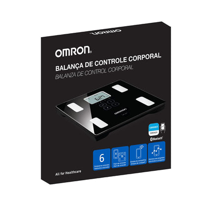 OMRON Báscula digital Corporal HBF-222T con 6 indicadores y Bluetooth, para 4 perfiles de usuario y memoria ilimitada. Compatible con OMRON Connect