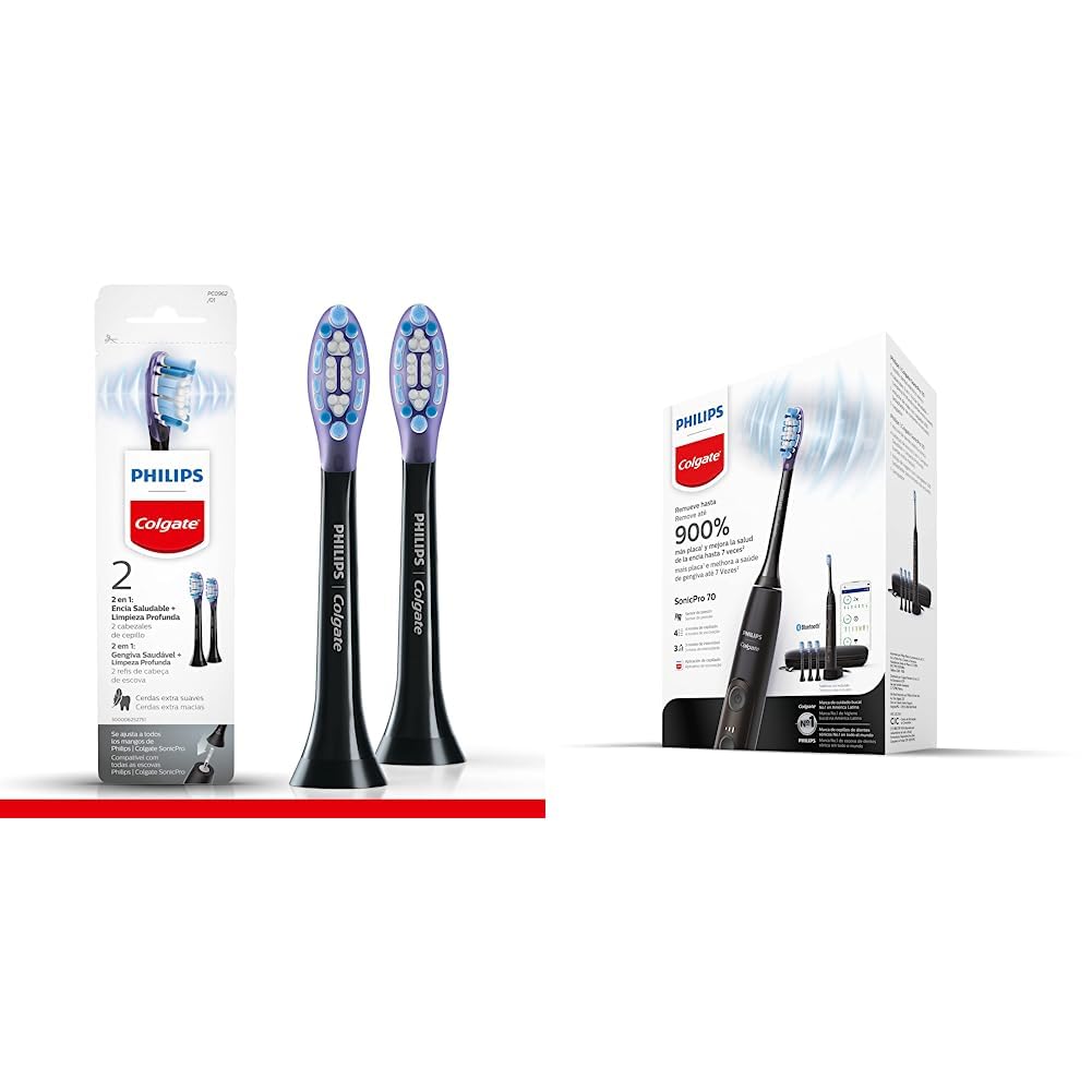 Philips Colgate, Cabezales de Repuesto Encía Saludable para Cepillo de Dientes Eléctrico, 1 paquete, 2 unidades + Cepillo de Dientes Eléctrico Philips SonicPro 70, Recargable