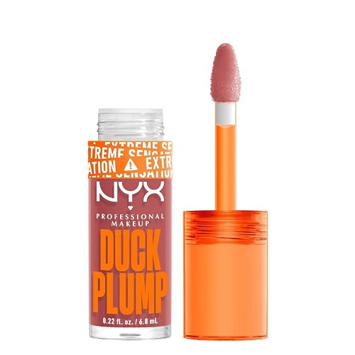 NYX Duck Plump Brillo Voluminizador Efecto Plumping, Tono 03 Nude Swings | Brillo voluminizador de NYX Professional Makeup, para lucir labios con color brillante y visiblemente más rellenos.