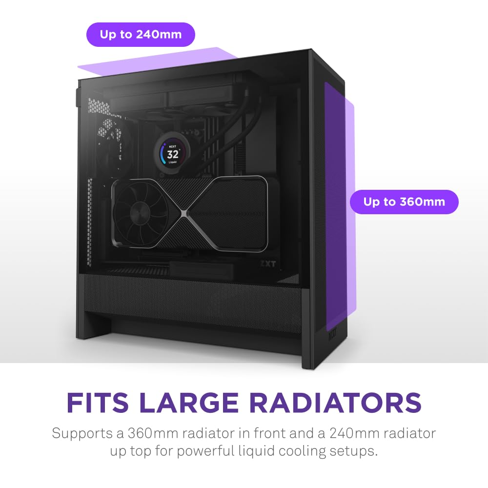 NZXT Gabinete H5 Flow ATX Negro con Cristal Templado, USB 3.2 y USB Tipo-C – Torre para PC Gaming