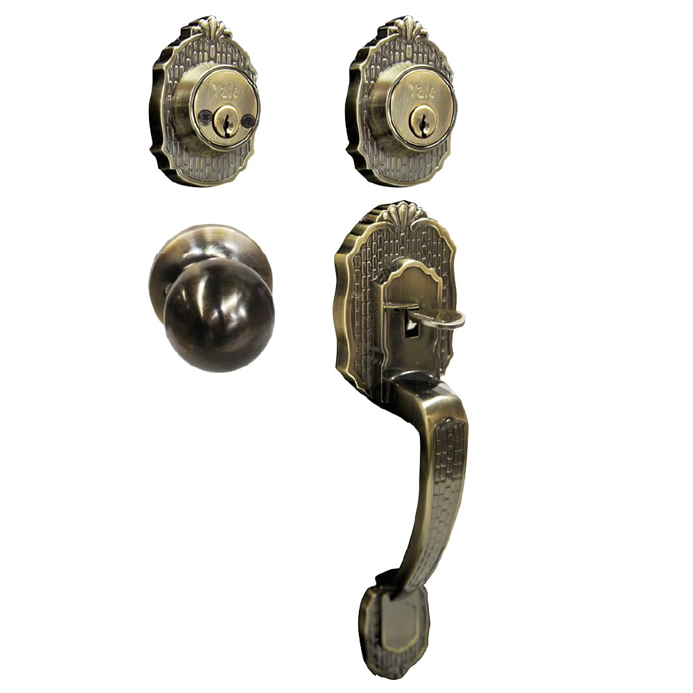 Yale MX80884 gatillo verona llave por dentro y por fuera, laton antiguo para puerta de entrada