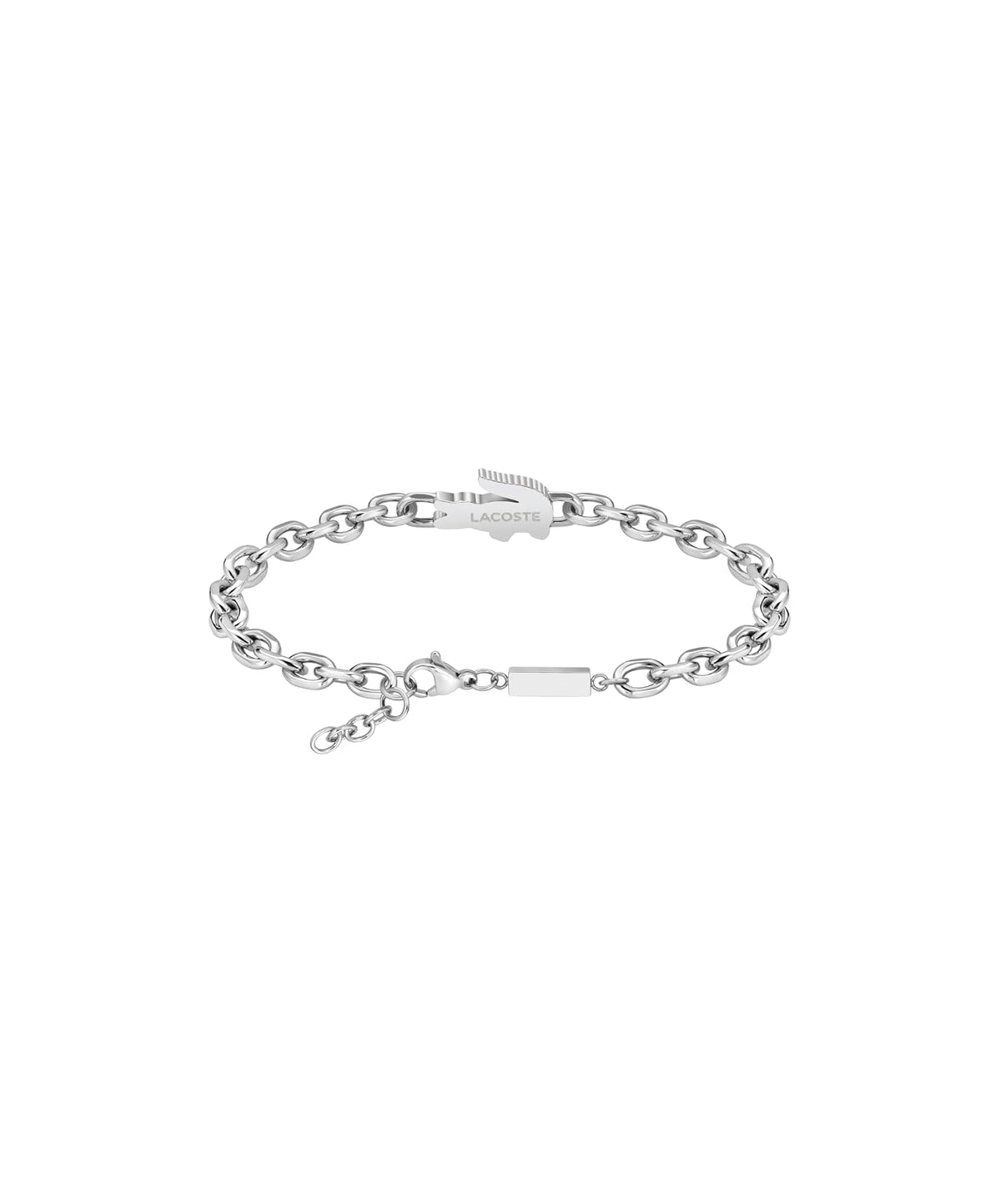 Lacoste Arthor - Pulsera de cadena ajustable unisex – Enlaces cuadrados Rolo con cocodrilo de vidrio verde, joyería moderna para todos los días