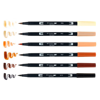 Tombow 56236 - Rotuladores de doble pincel, retrato, paquete de 6 Rotuladores de punta fina y brocha