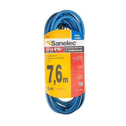 SANELEC, Extensión Eléctrica, 1,625 W de Potencia, Color Azul, Corriente de 13 A, Modelo 2262