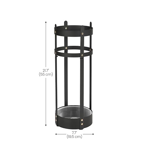 SONGMICS - Soporte para paraguas, Soporte redondo de acero para paraguas, 19.6 x 19.6 x 55.1 cm, con bandeja de goteo desmontable, para entrada, oficina, estable, requiere montaje, negro mate ULUC28BK