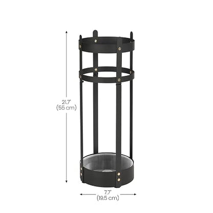 SONGMICS - Soporte para paraguas, Soporte redondo de acero para paraguas, 19.6 x 19.6 x 55.1 cm, con bandeja de goteo desmontable, para entrada, oficina, estable, requiere montaje, negro mate ULUC28BK