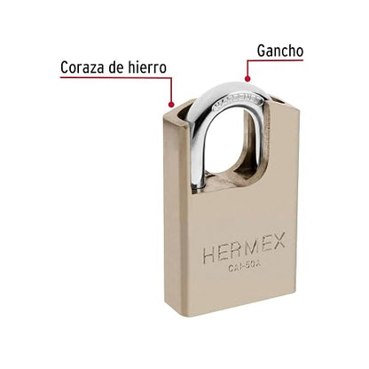 Hermex CAI-50A Candado de Acero con Llave Anti-Ganzúa, 50 mm, 1 Unidad