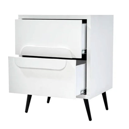 Buró Color Blanco con 2 Cajones, Soporte Metálico y Estructura de Madera MDF.
