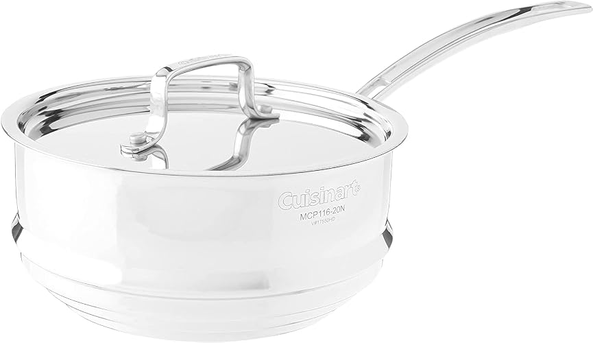 Cuisinart MCP22-24N MultiClad Pro - Sartén abierto de acero inoxidable, Limpiador de vapor de acero inoxidable con cubierta, Acero inoxidable, Fits 2,3 and 4-Quart Pans, 1