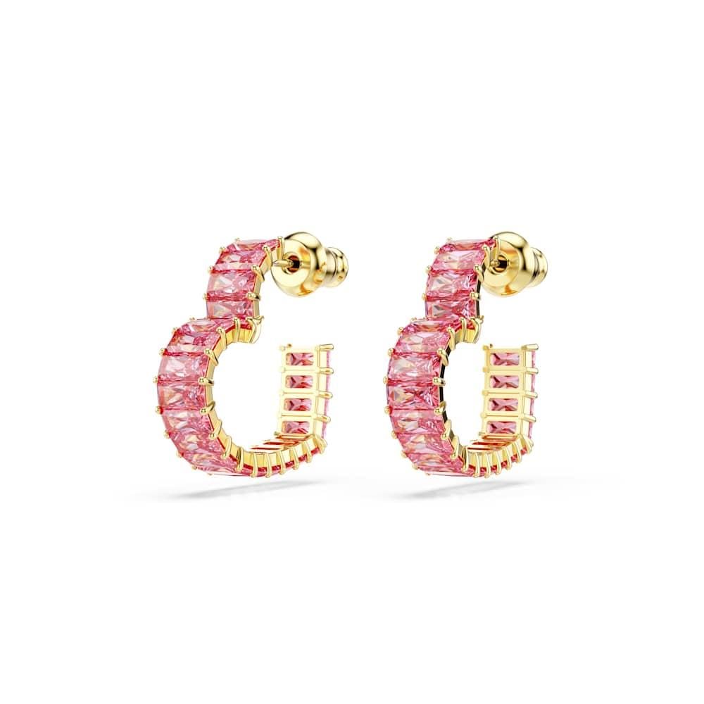 Swarovski Aretes de aro Matrix, Talla baguette, Corazón, Pequeños, Rosas, Baño tono oro