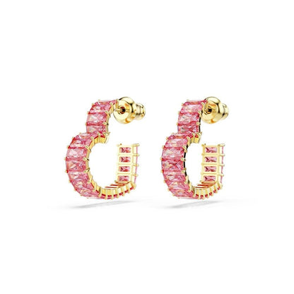 Swarovski Aretes de aro Matrix, Talla baguette, Corazón, Pequeños, Rosas, Baño tono oro