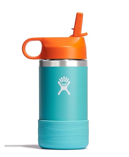 Hydro Flask Botella De Agua Para Niños 12 Oz | Azul Marino, Acero Inoxidable Aislada, Tapa Con Popote
