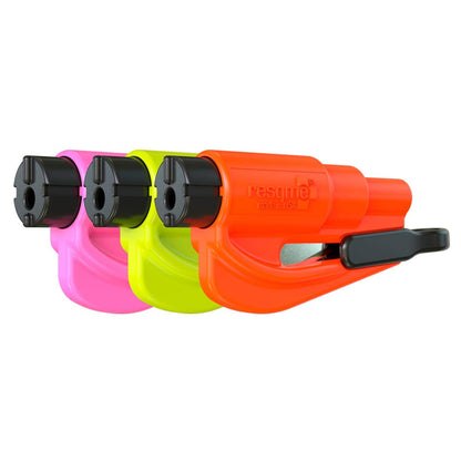 resqme Herramienta de Emergencia 2 en 1, Corta Cinturón y Rompe Vidrios - Family Pack of 3 - Rosa, naranja, amarillo de seguridad.