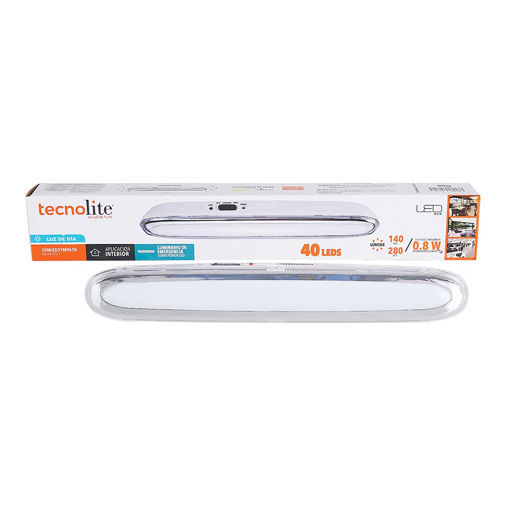Tecnolite - Lámpara LED de Emergencia Portátil, Recargable, Luz de Día 6500 K, 0.8 Watts de Potencia